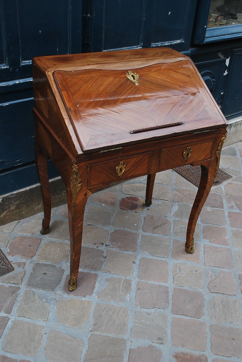 Petit Bureau De Pente D époque Louis XV  En Placage-photo-2