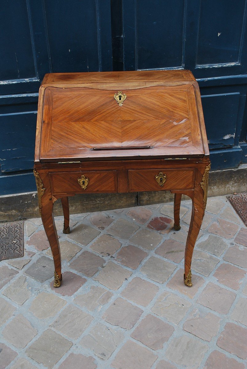 Petit Bureau De Pente D époque Louis XV  En Placage-photo-4