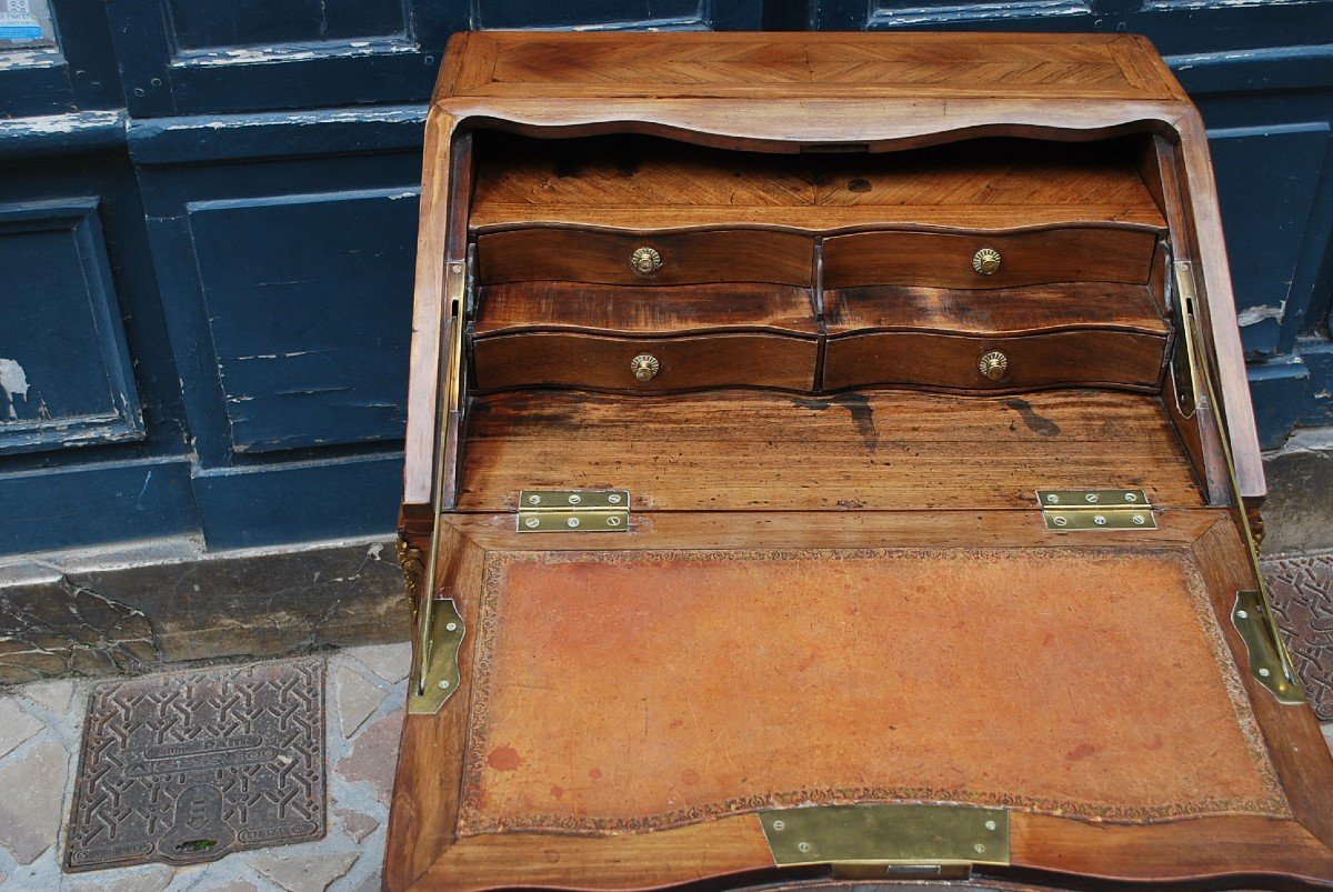 Petit Bureau De Pente D époque Louis XV  En Placage-photo-4