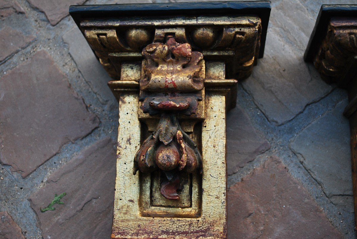 Pair Of Wall Consoles In Golden Wood Spain Early 18th Century-photo-2