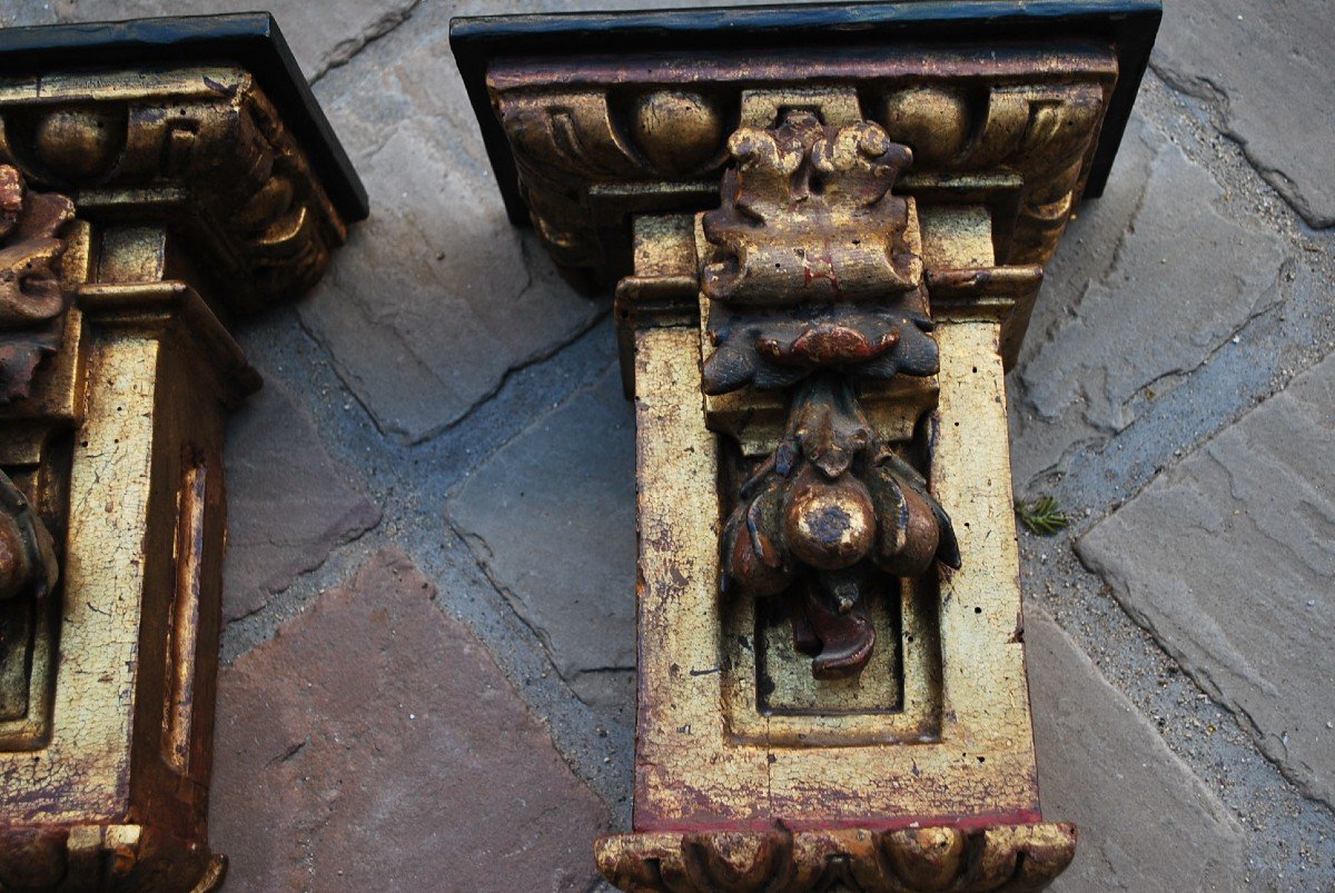 Pair Of Wall Consoles In Golden Wood Spain Early 18th Century-photo-3