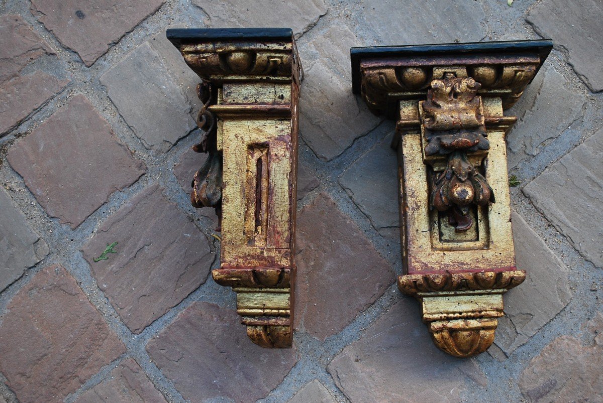 Pair Of Wall Consoles In Golden Wood Spain Early 18th Century-photo-4