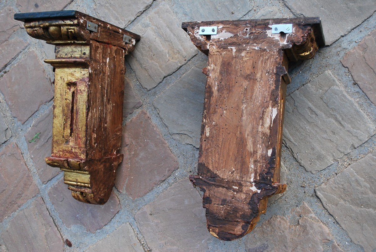 Pair Of Wall Consoles In Golden Wood Spain Early 18th Century-photo-1