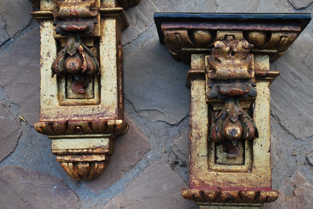 Pair Of Wall Consoles In Golden Wood Spain Early 18th Century-photo-3