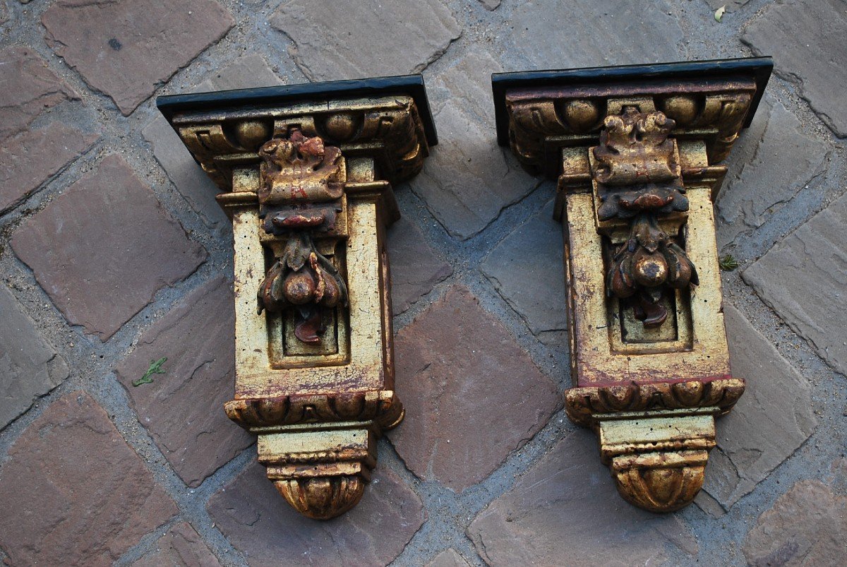 Pair Of Wall Consoles In Golden Wood Spain Early 18th Century-photo-5