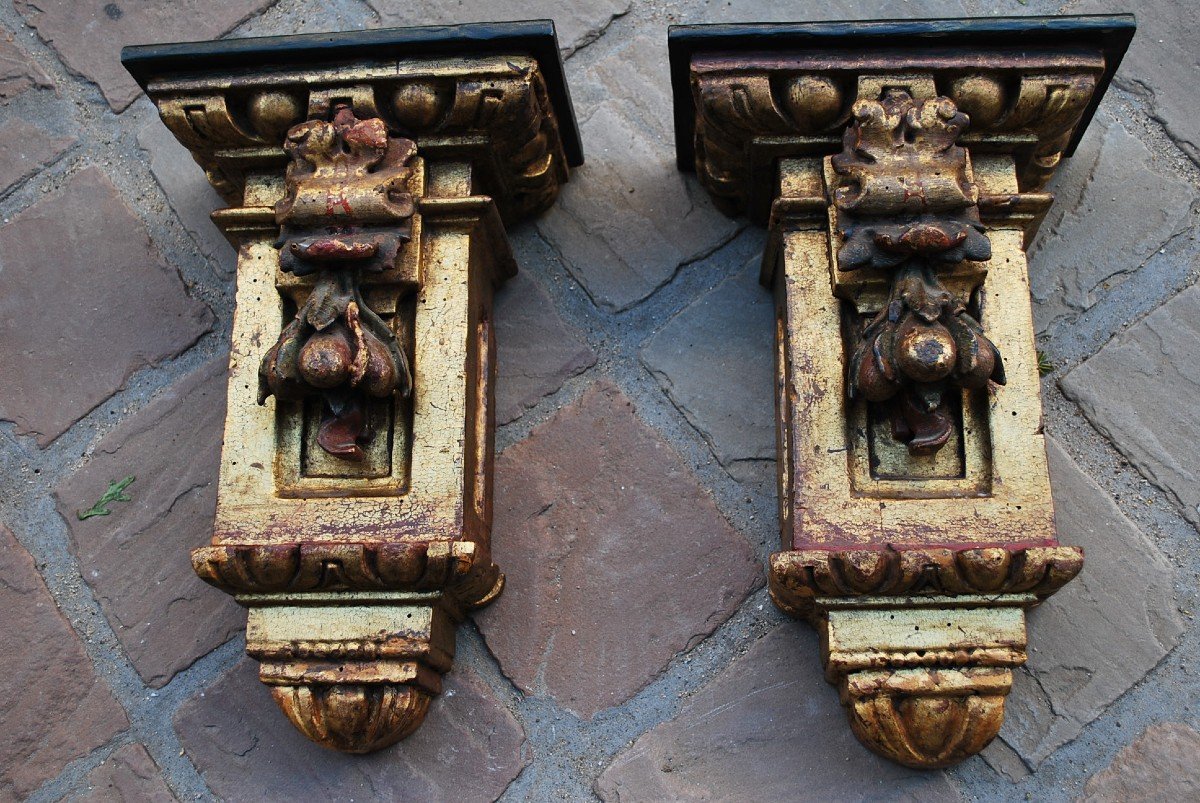 Pair Of Wall Consoles In Golden Wood Spain Early 18th Century-photo-6