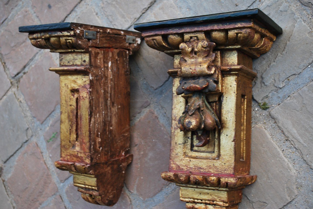 Pair Of Wall Consoles In Golden Wood Spain Early 18th Century-photo-8