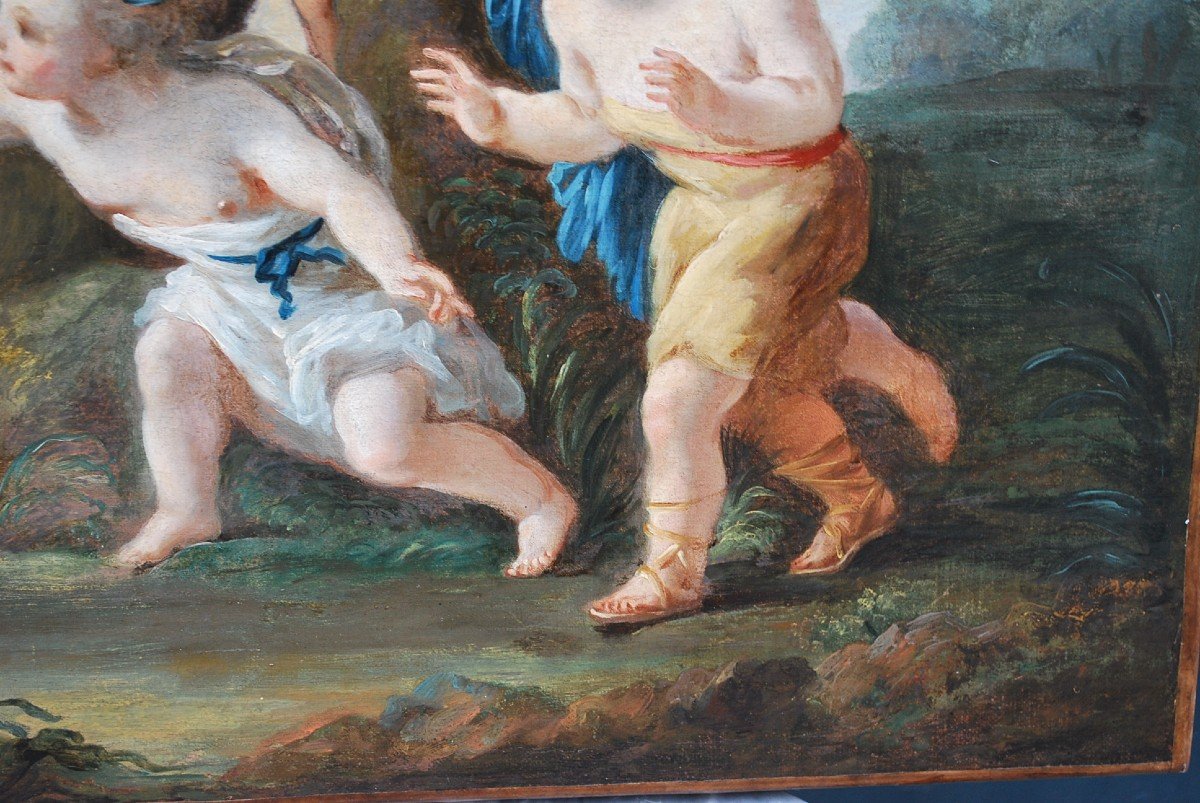 Le Jeu Du Colin Maillard Huile Sur Toile XVIII Suiveur De François Boucher-photo-1