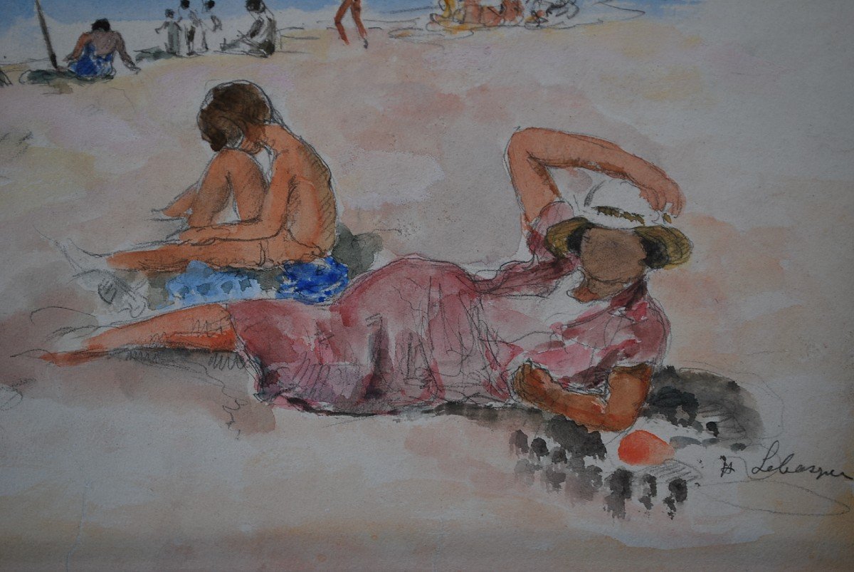 Henry Lebasque ,saint Tropez La Plage Aquarelle-photo-1