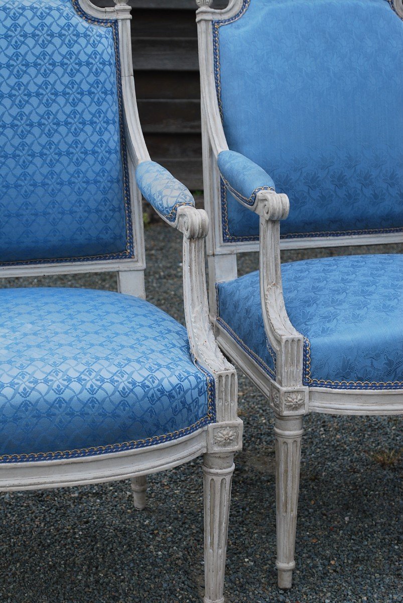 Pair Of Flat Back Armchairs Stamped By Dupain Louis XVI Period-photo-3