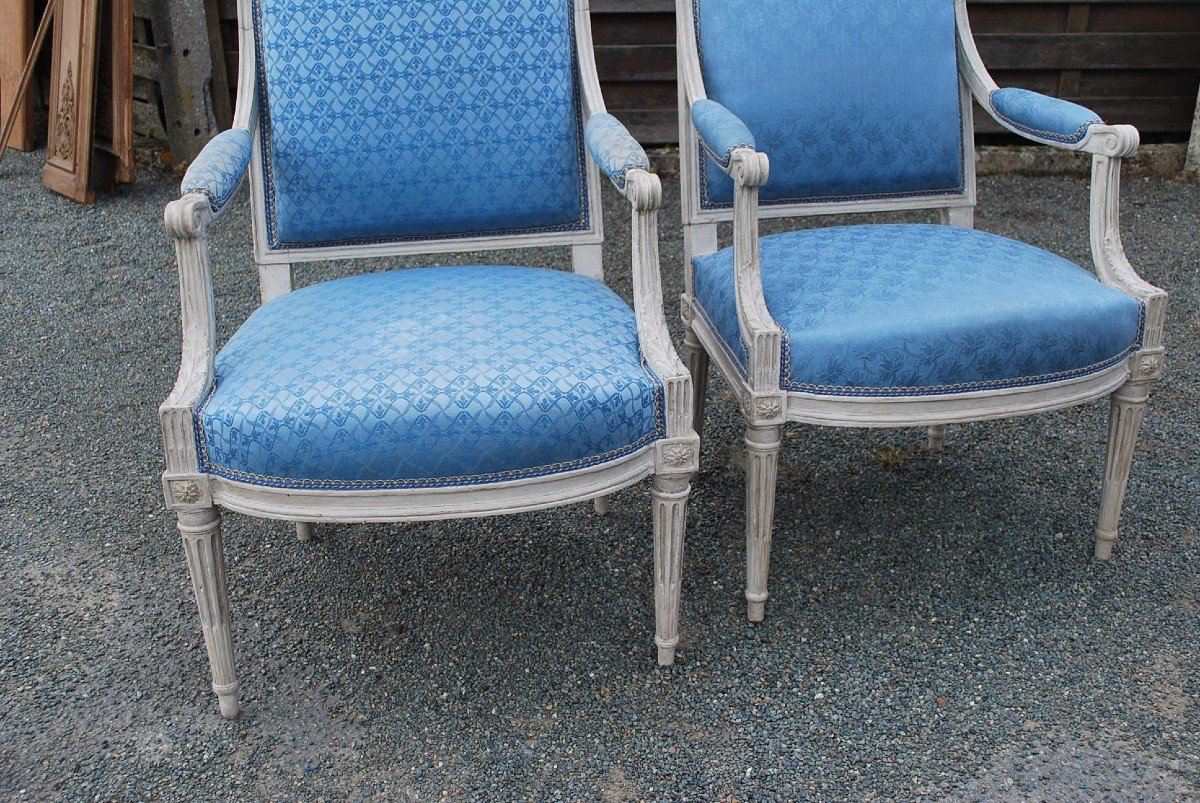 Pair Of Flat Back Armchairs Stamped By Dupain Louis XVI Period-photo-1