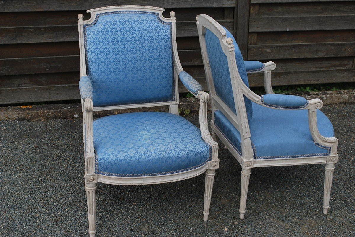 Pair Of Flat Back Armchairs Stamped By Dupain Louis XVI Period-photo-3