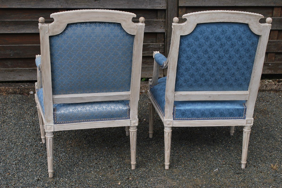 Pair Of Flat Back Armchairs Stamped By Dupain Louis XVI Period-photo-4