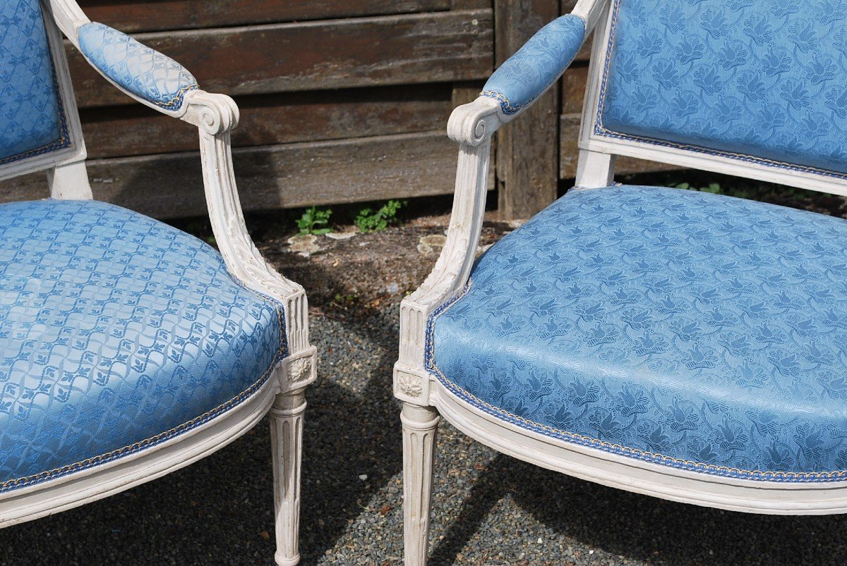 Pair Of Flat Back Armchairs Stamped By Dupain Louis XVI Period-photo-8