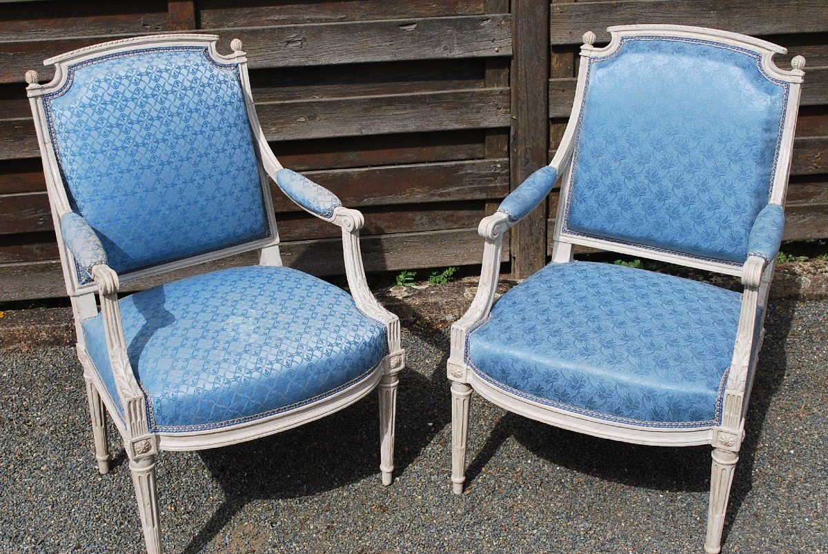 Pair Of Flat Back Armchairs Stamped By Dupain Louis XVI Period