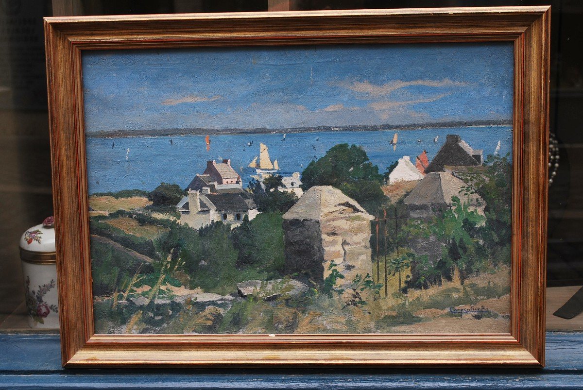 Vue De Bretagne , Huile Sur Toile De Renée Carpentier-photo-2