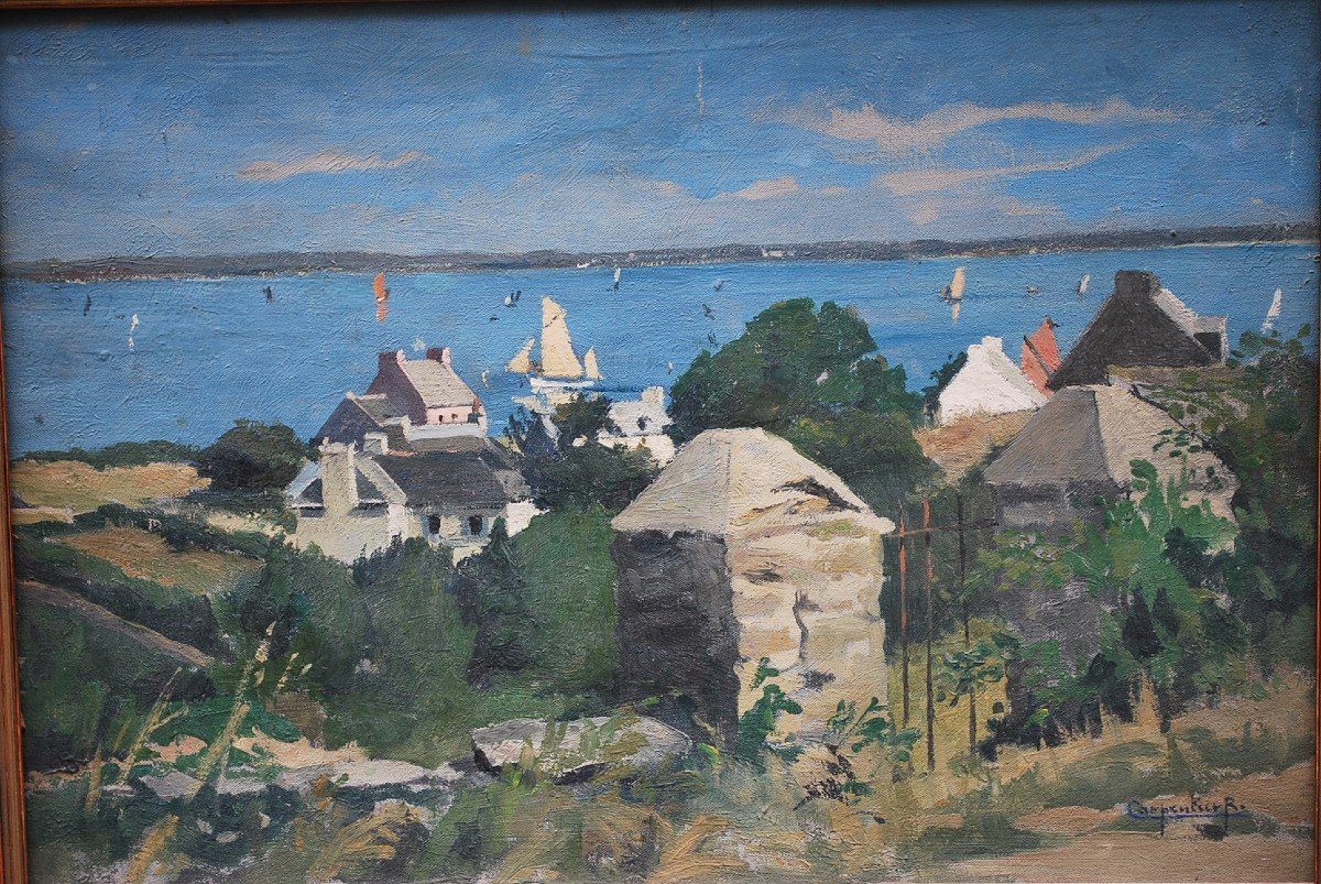 Vue De Bretagne , Huile Sur Toile De Renée Carpentier-photo-3