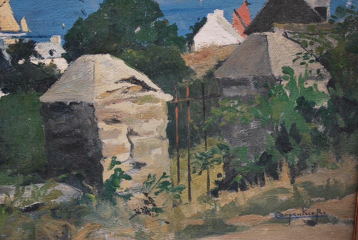 Vue De Bretagne , Huile Sur Toile De Renée Carpentier-photo-2