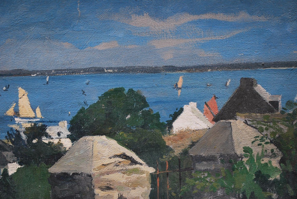 Vue De Bretagne , Huile Sur Toile De Renée Carpentier-photo-3