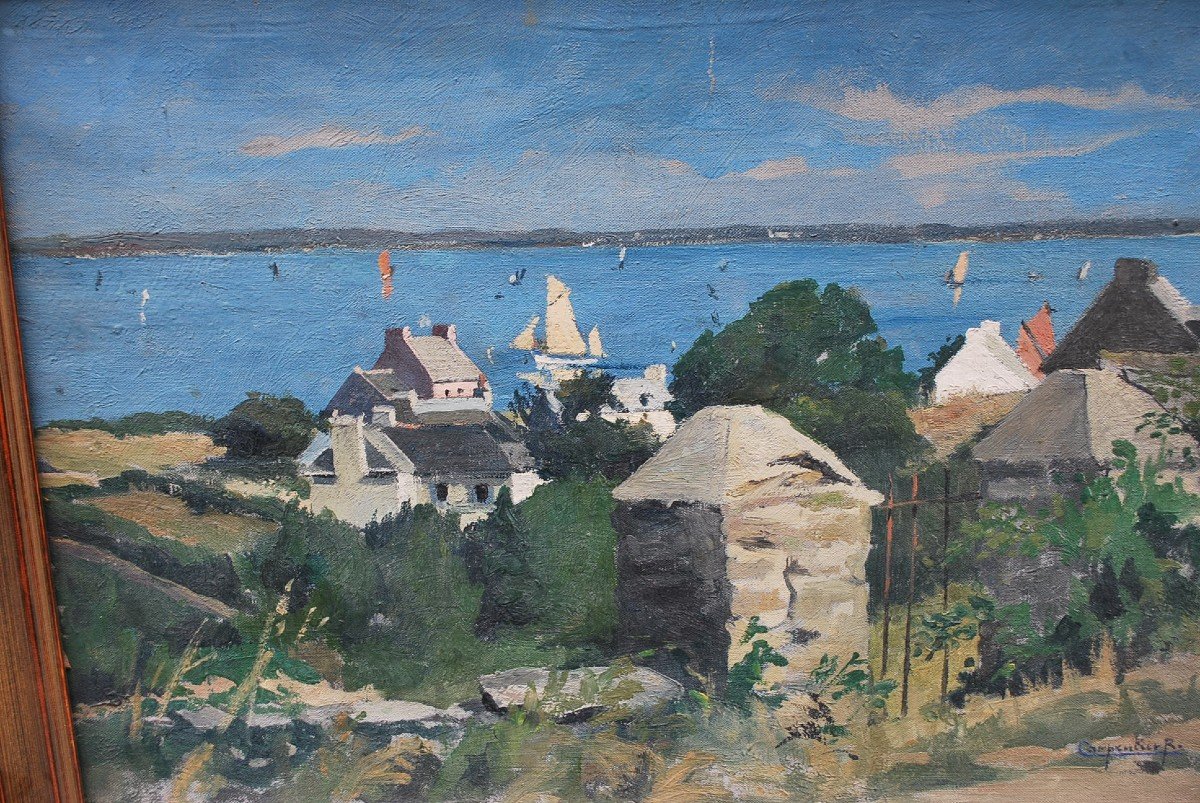 Vue De Bretagne , Huile Sur Toile De Renée Carpentier-photo-6