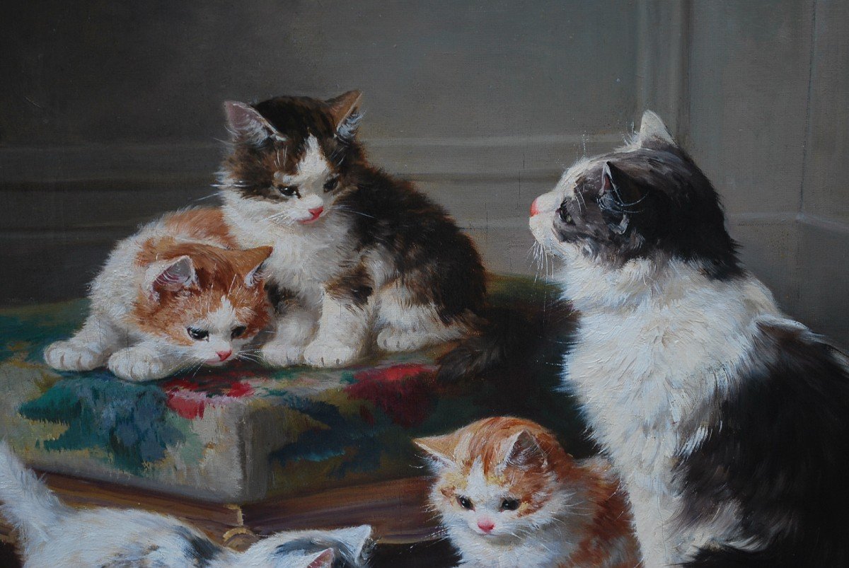 Cat Family, Oil On Canvas By Yo Laur-photo-3