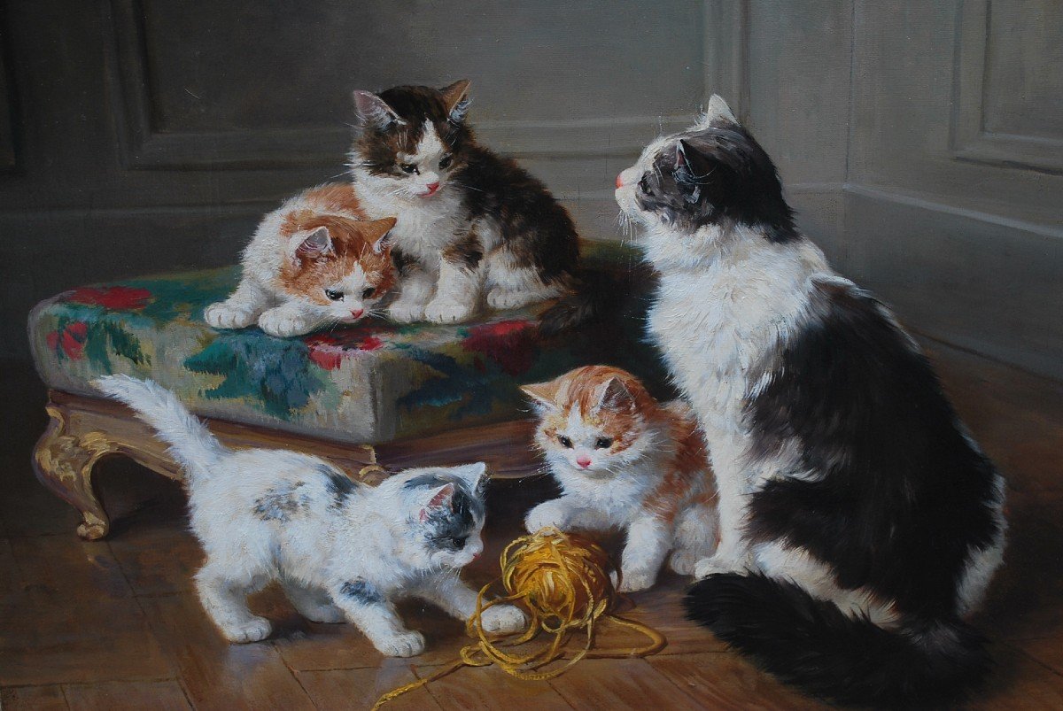 Cat Family, Oil On Canvas By Yo Laur-photo-6