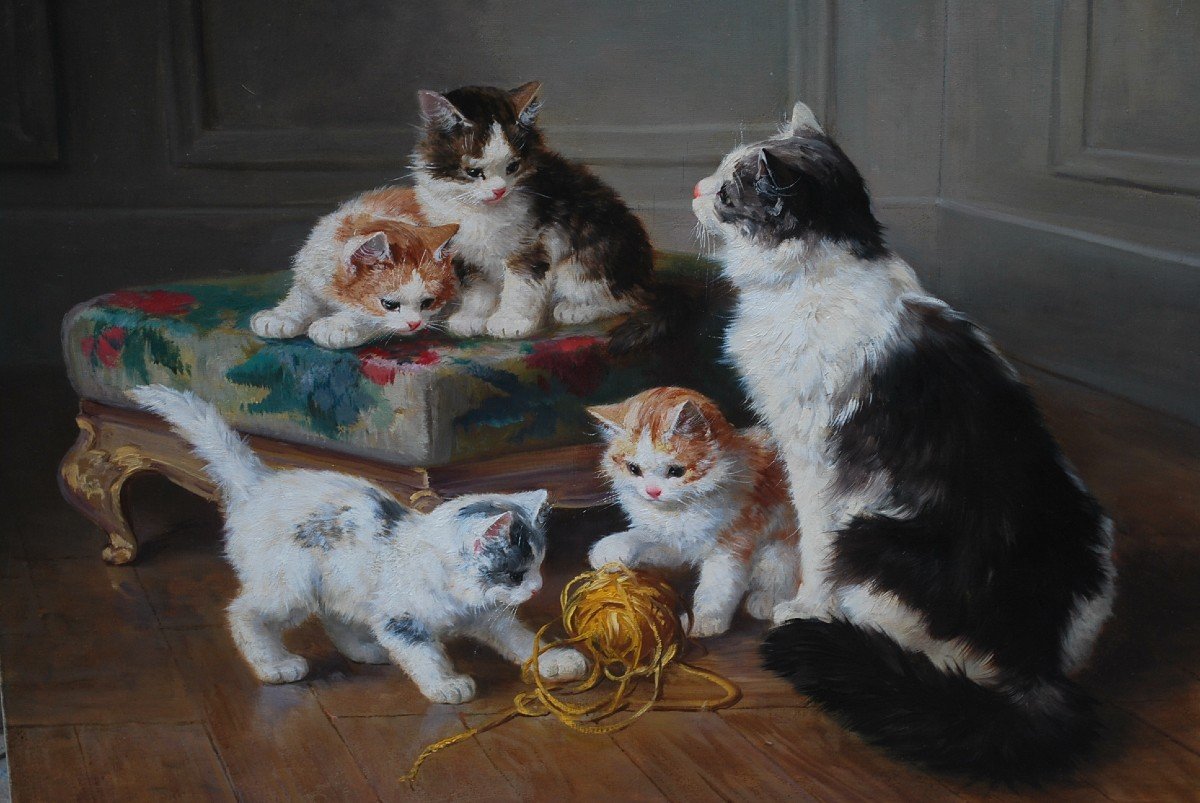 Cat Family, Oil On Canvas By Yo Laur