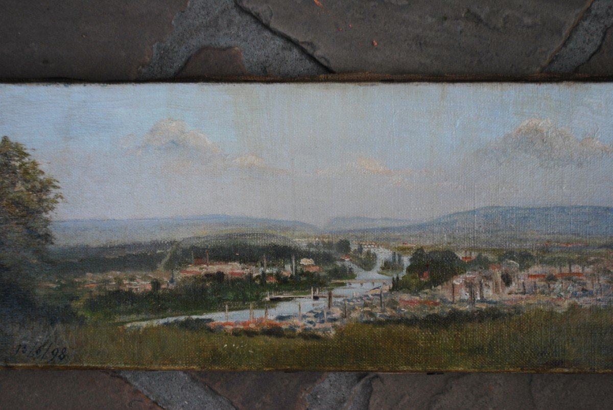 Vue D Elbeuf  ,huile Sur Toile XIX-photo-3