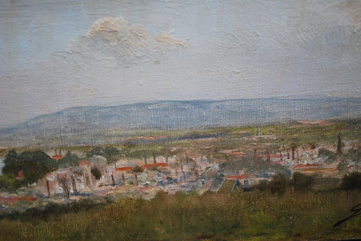 Vue D Elbeuf  ,huile Sur Toile XIX-photo-2