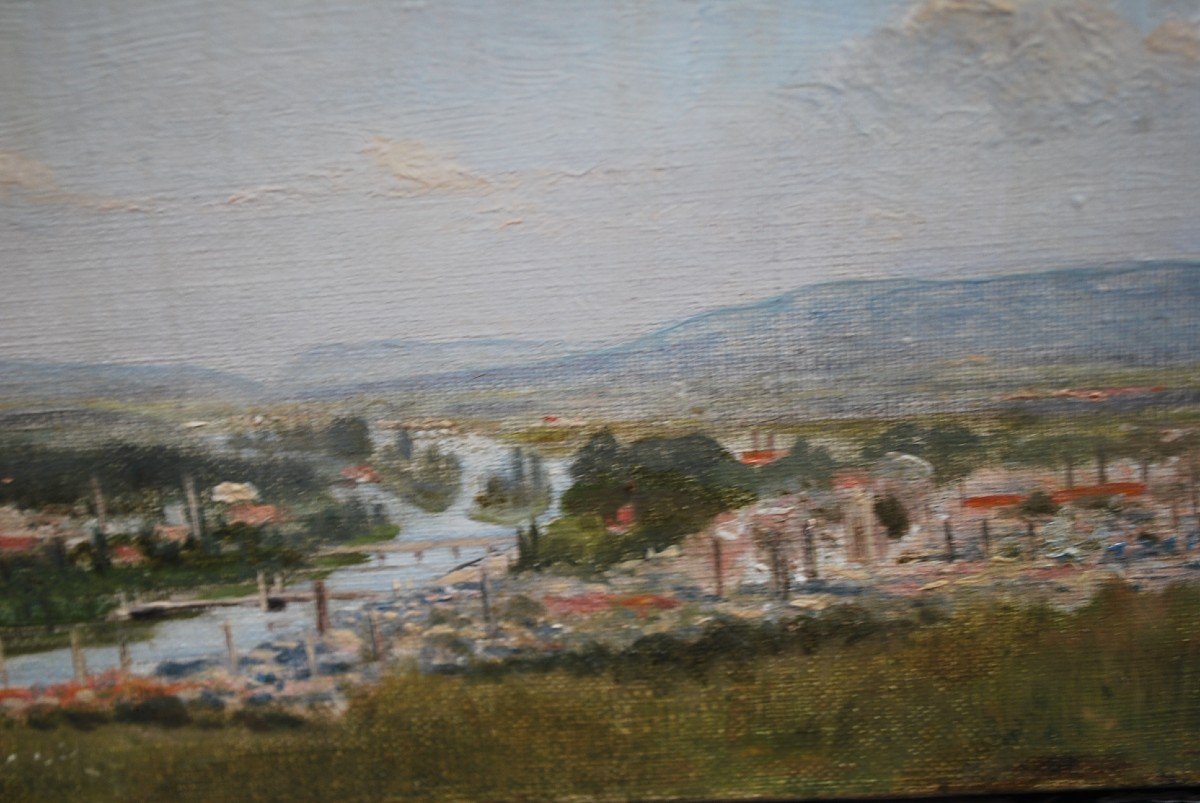 Vue D Elbeuf  ,huile Sur Toile XIX-photo-3