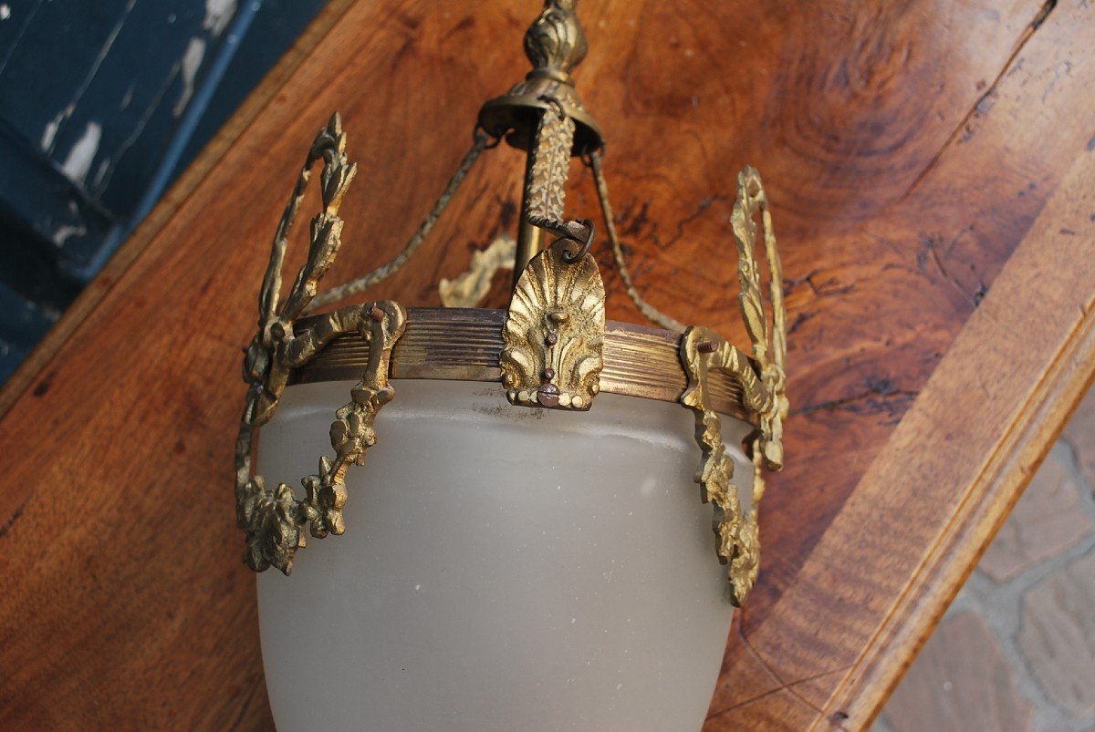 Louis XVI Style Glass And Bronze Pendant Lamp-photo-2