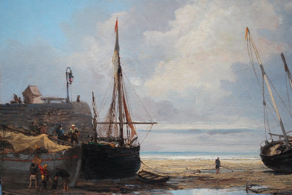 Seaside With Boats, 19th Century School-photo-4