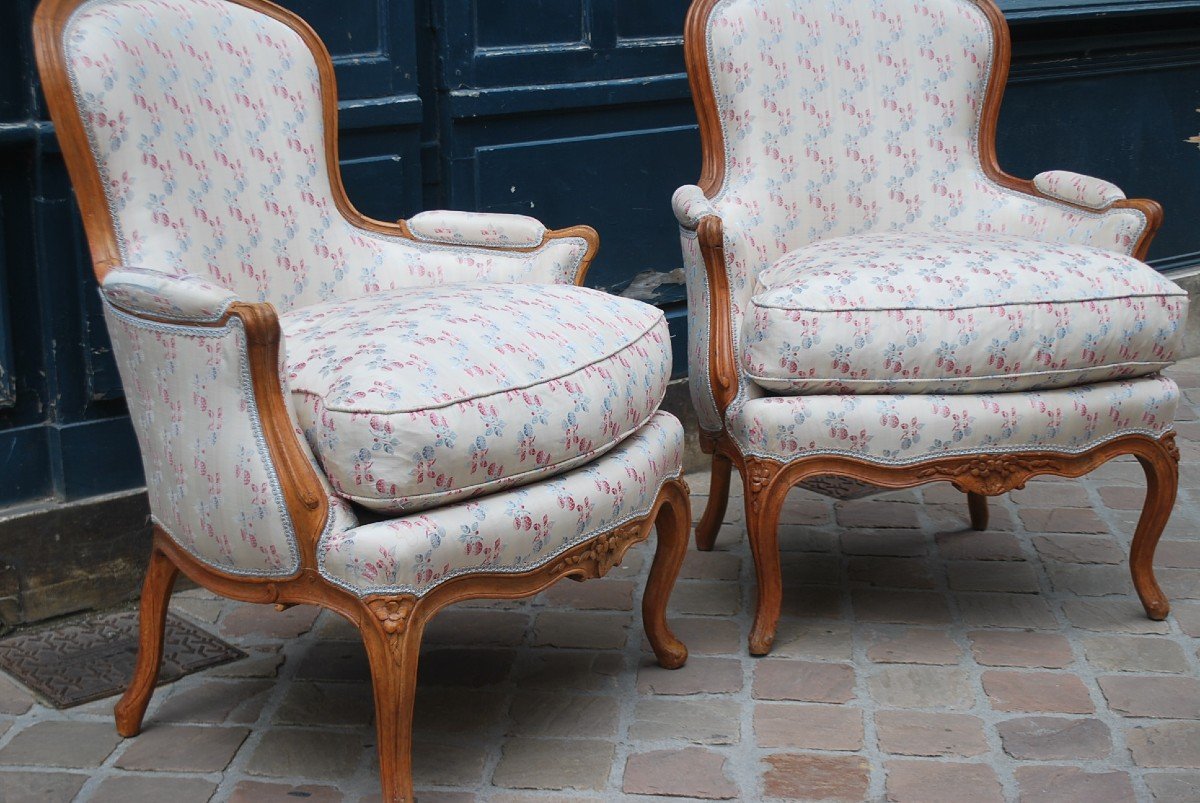 Pair Of Bergeres In Natural Wood From The Louis XV Period Stamped By Armand -photo-4