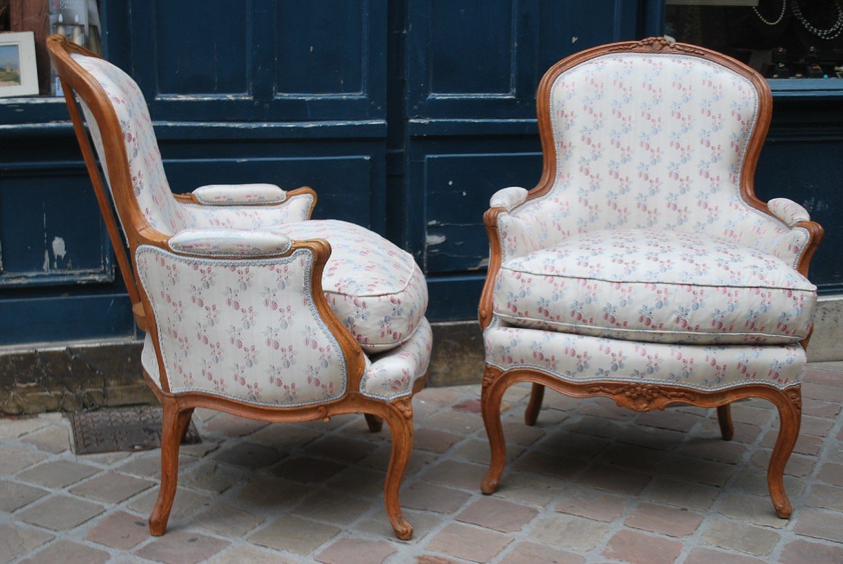 Pair Of Bergeres In Natural Wood From The Louis XV Period Stamped By Armand -photo-5