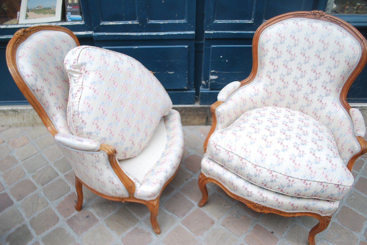 Pair Of Bergeres In Natural Wood From The Louis XV Period Stamped By Armand -photo-7