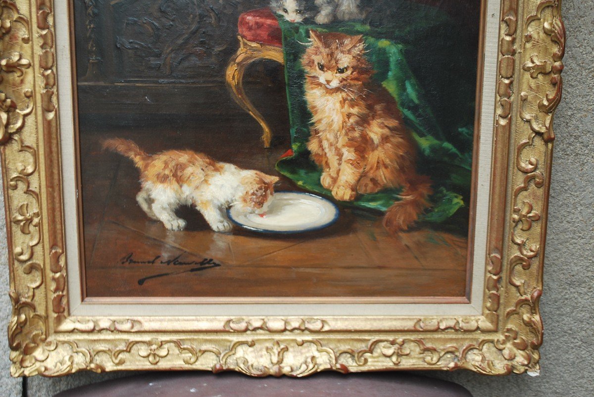 Cats By Brunet De Neuville, Oil On Canvas-photo-3