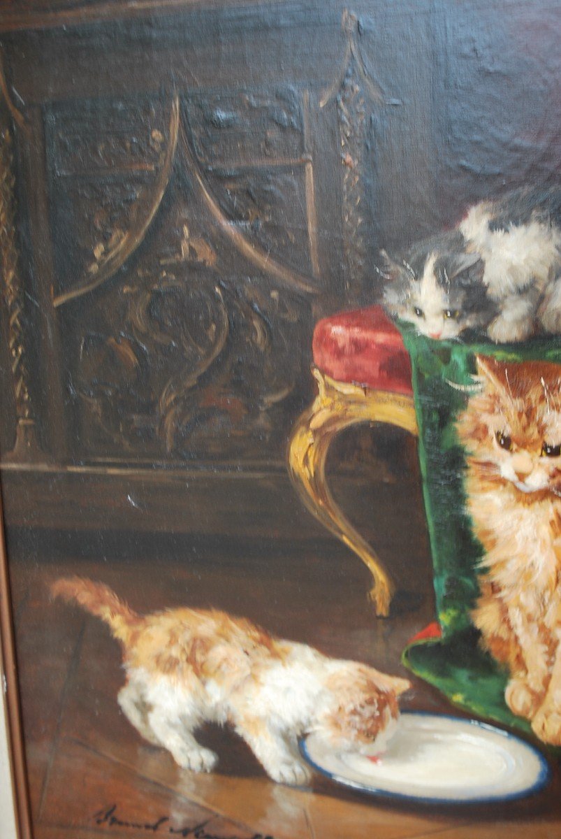 Cats By Brunet De Neuville, Oil On Canvas-photo-6