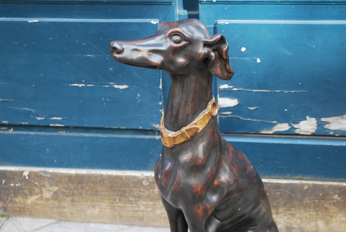 Patinated Wooden Dog Representing A Greyhound-photo-4