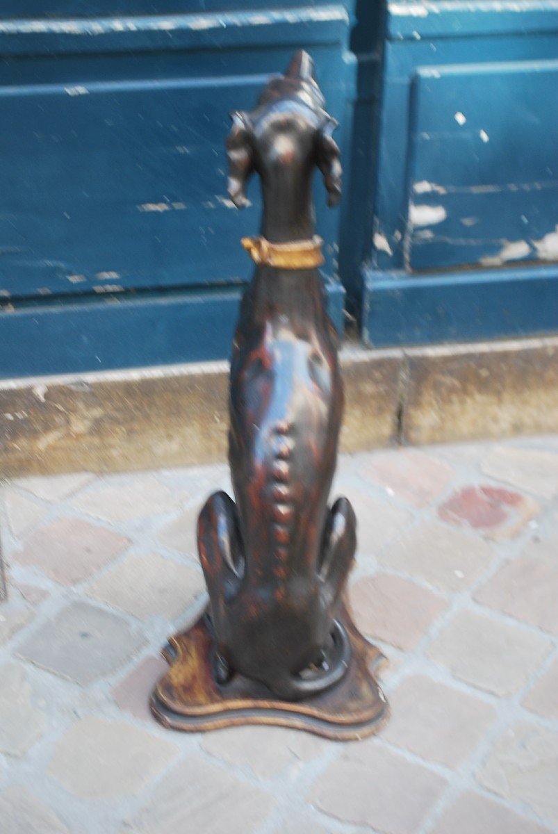 Patinated Wooden Dog Representing A Greyhound-photo-4