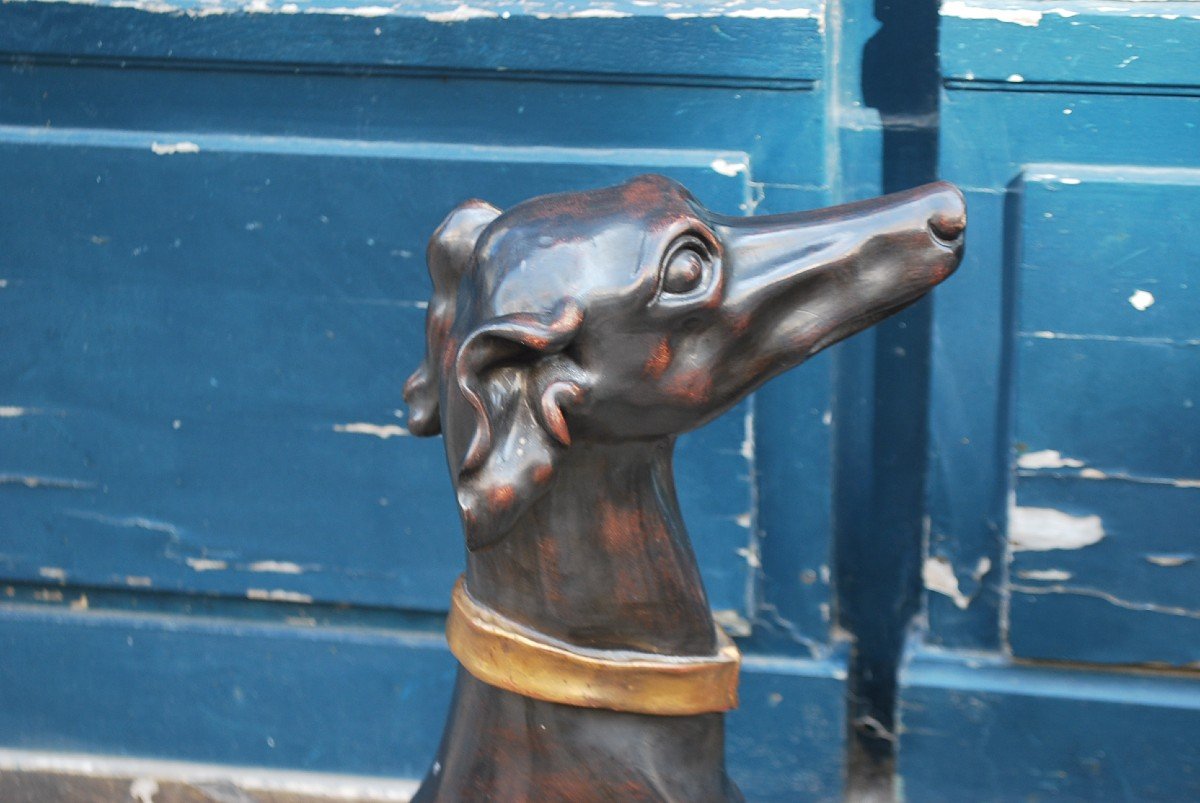 Patinated Wooden Dog Representing A Greyhound-photo-8