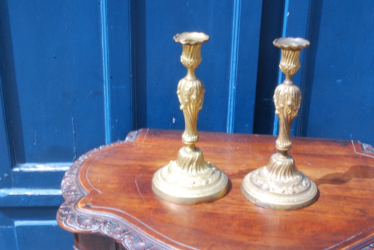 Pair Of Louis XVI Period Gilt Bronze Candlesticks-photo-7