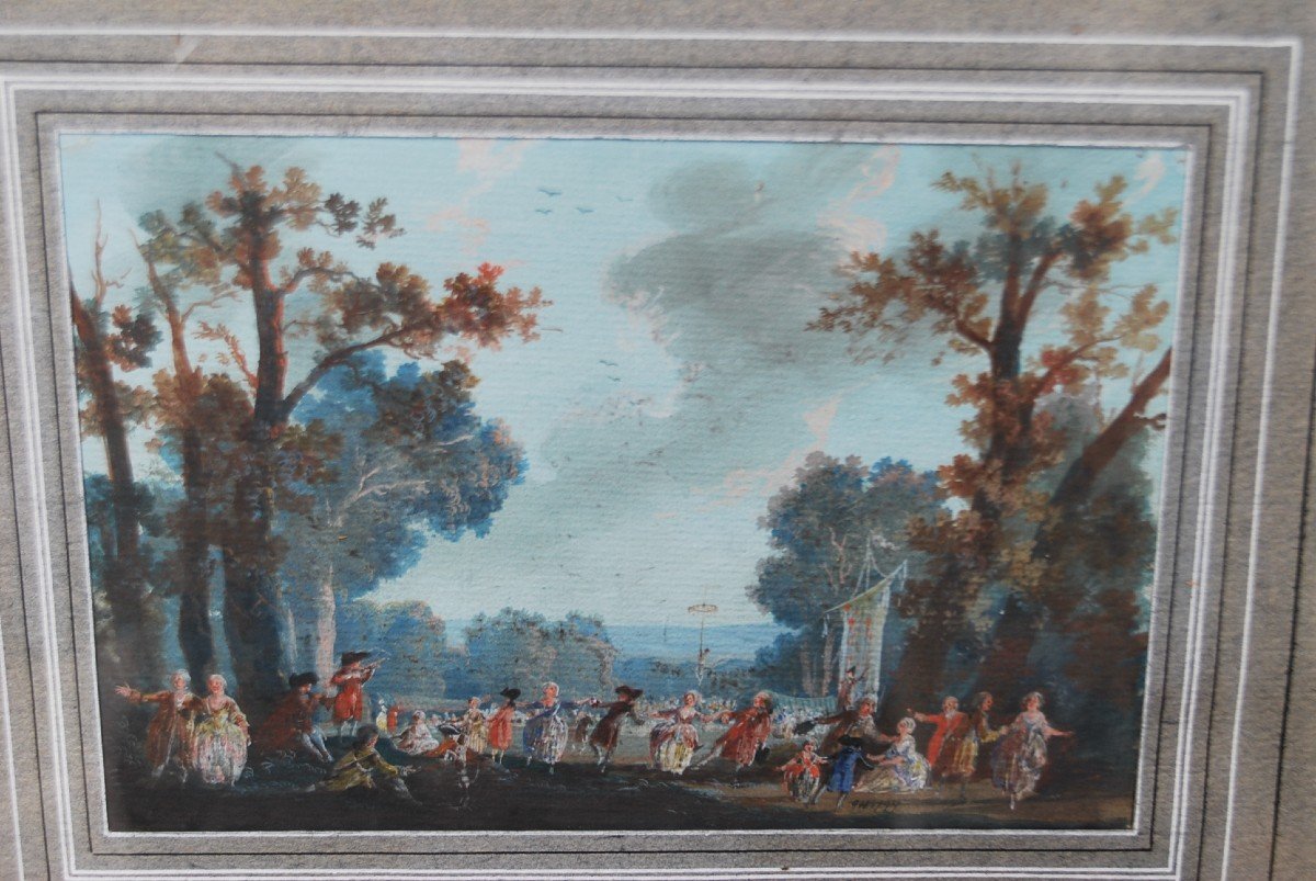 Gouache D Louis XVI Period Late XVIII Festival In Saint Cloud 