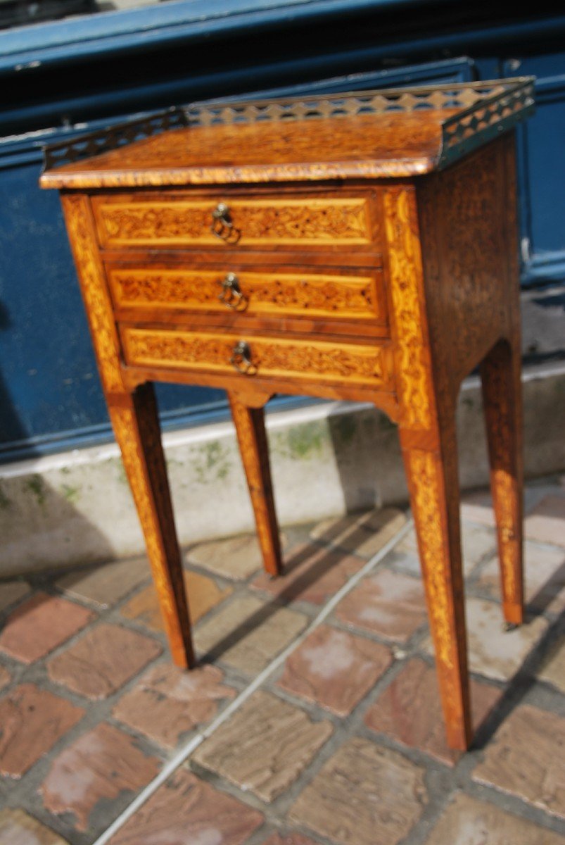 Table de chevet ou  chiffonière t En Bois De Bout  D époque Directoire-photo-2