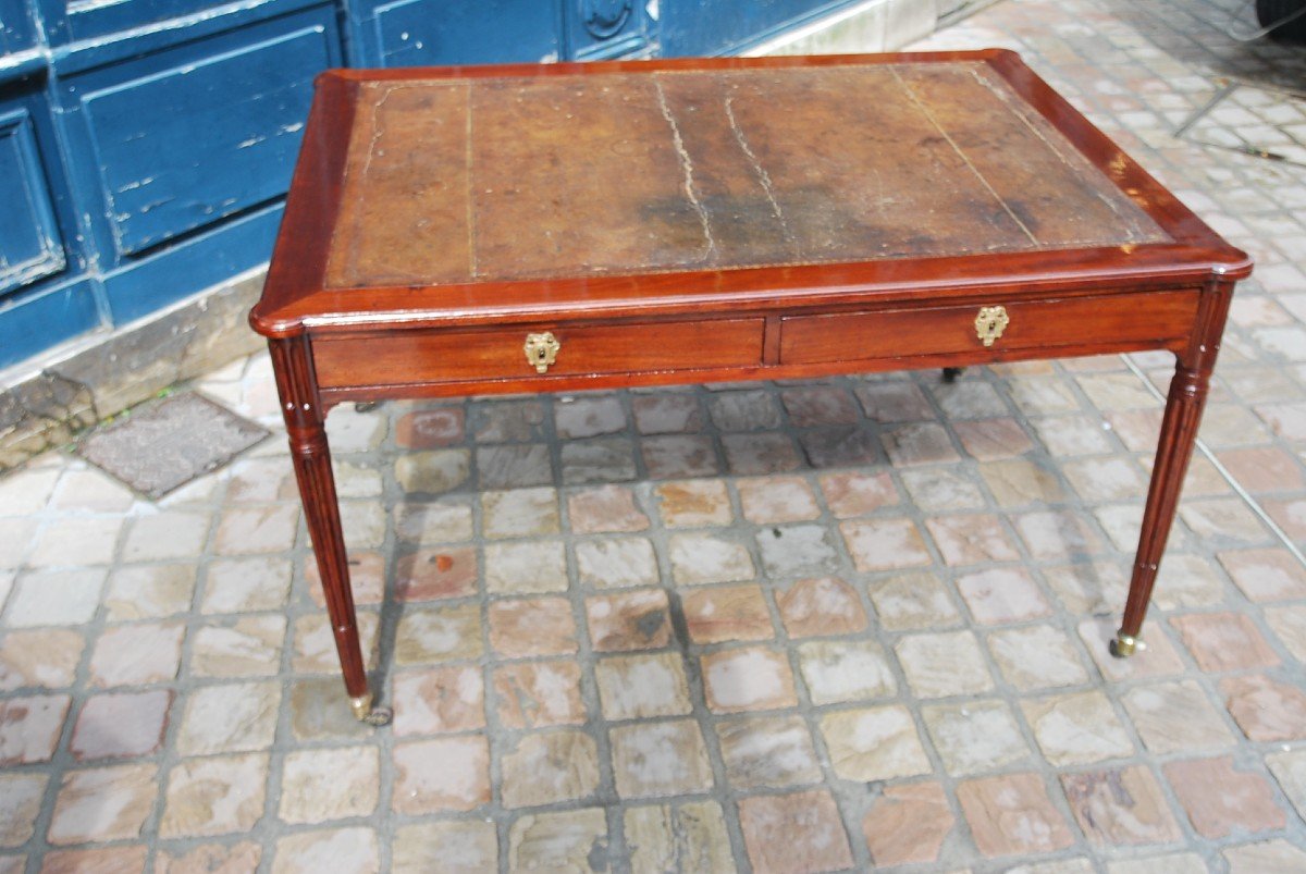 Rare Library Or Architect's Desk From Louis XVI Period Stamped By Bruns-photo-3