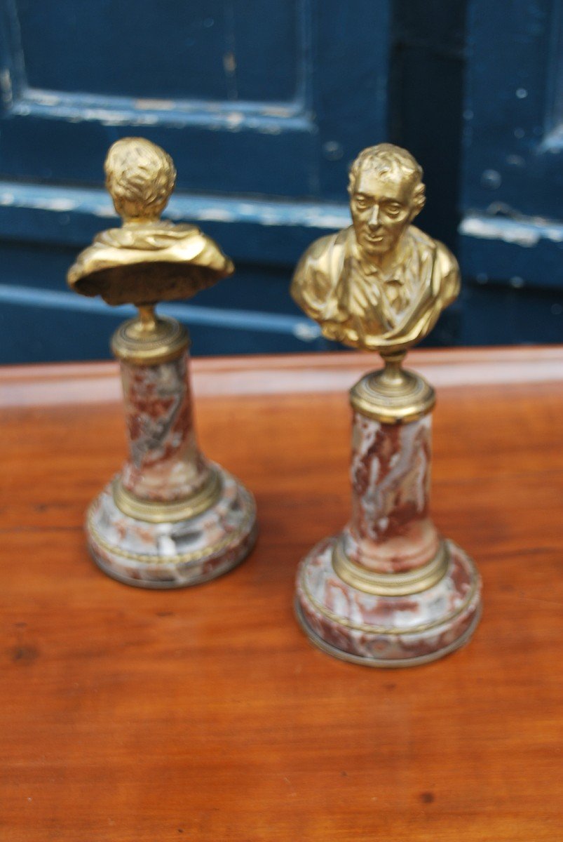 Pair Of Bronze And Marble Busts Representative Voltaire And Montesqieu-photo-2