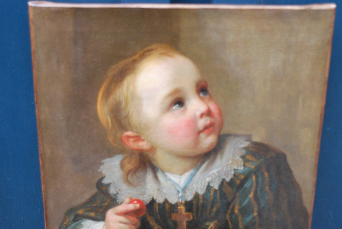 Portrait Of Young Child With Cherries 18th Century School-photo-2