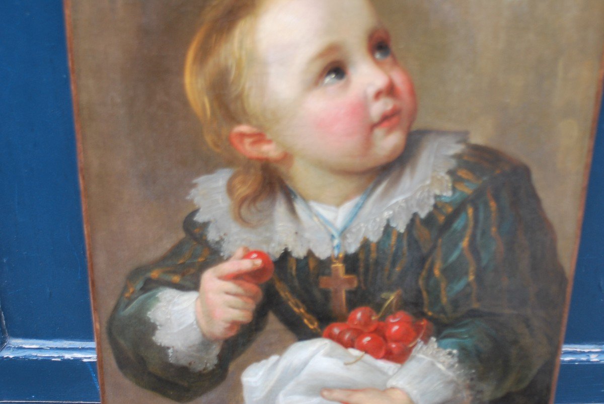 Portrait Of Young Child With Cherries 18th Century School-photo-3