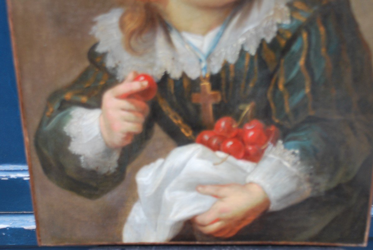 Portrait Of Young Child With Cherries 18th Century School-photo-4