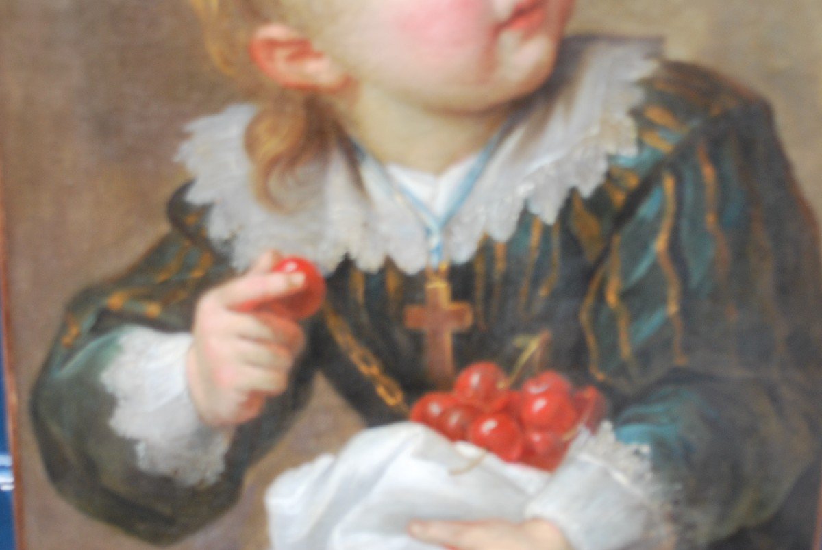 Portrait Of Young Child With Cherries 18th Century School-photo-1