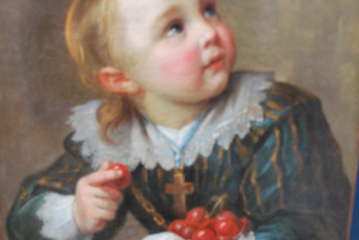 Portrait Of Young Child With Cherries 18th Century School-photo-3